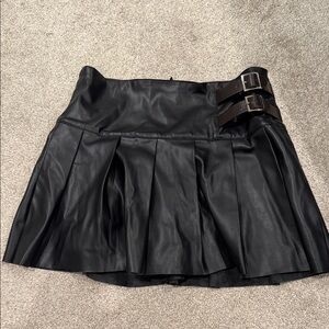 Black Pleated Skirt with Buckle Detail